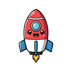 Cute cartoon rocket ship blasting off with fire.