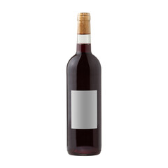 red wine bottle with blank label isolated on white background.