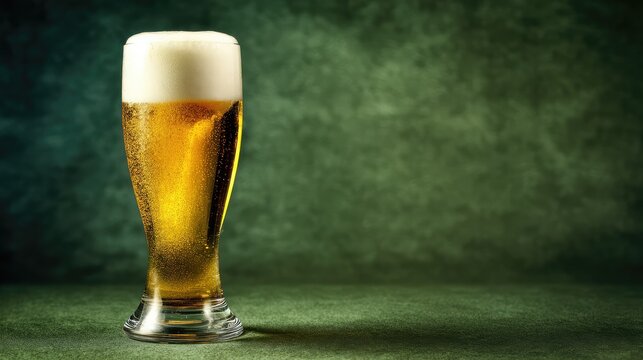 High Quality Image of Banner Illustration of a Glass of Beer on a Green Background