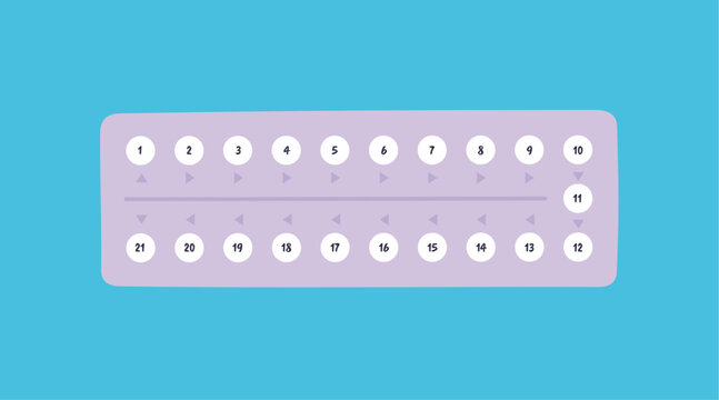 Woman contraceptive pills. Medical drugs for birth control, contraception pill packing with numeration day by day. Health safety, gynecology vector element - Powered by Adobe