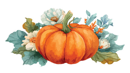 Watercolor Gothic Floral Pumpkin in Orange Fall Autumn Theme