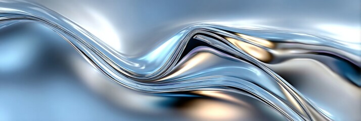 Elegant Silver Abstract Background Featuring a Chrome Swirl with a Smooth Metallic Liquid Texture