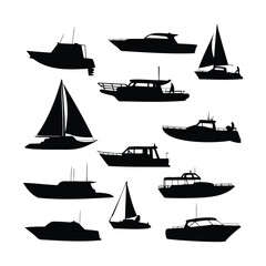 Silhouettes of Various Boats and Yachts