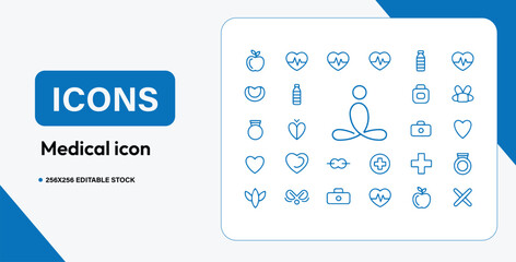 Medical Icons Vector Set Minimal Line Style Healthcare Wellness Heart Symbols