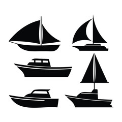 Silhouettes of Various Boats and Yachts