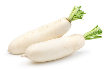 White radish isolated on white background.
