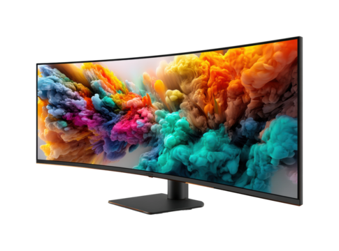 Stunning colorful display computer monitor product front view technology isolated on transparent background, png