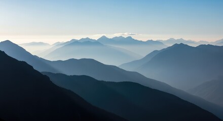 Scenic Mountain Range Panorama with Layers of Fog