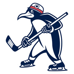 Hockey Penguin Mascot with Stick Vector Illustration