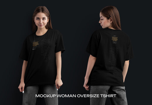 Oversized Women's T-Shirt Mockup Front and Back