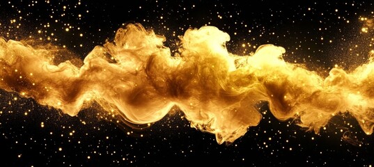 Abstract Gold Shimmering Flow Forming Dreamy Shapes Creating Shining Effects on Black Background
