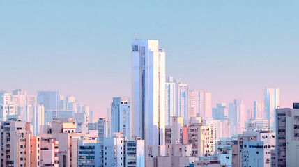Obraz premium A pastel-colored urban landscape with a sleek white building standing tallest in the middle