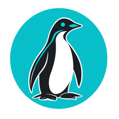 Obraz premium Cute penguin illustration on turquoise circle background expressing playful charm