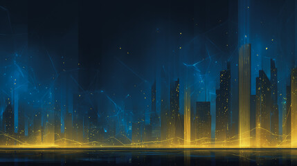 Night lights, a city of modern business and smart digital innovation with a network of interconnected rewards over the cityscape of the future smart wireless digital city and social media network