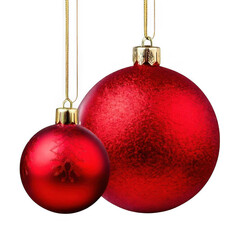  christmas decoration with red baubles isolated on white or transparent.