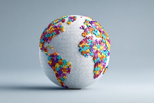 Colorful Puzzle Pieces Forming a World Globe