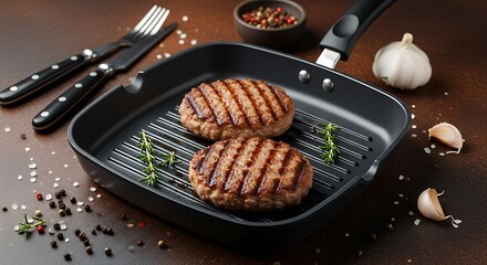 Grilled Meatballs in Skillet, Delicious Meal.