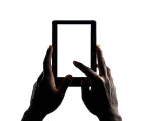 Interactive tablet usage digital space technology content minimalist style, isolated on transparent background, png