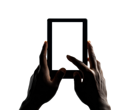 Interactive tablet usage digital space technology content minimalist style, isolated on transparent background, png