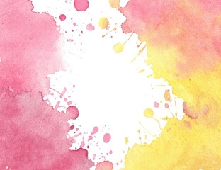 Abstract watercolor background with splashes of pink and yellow