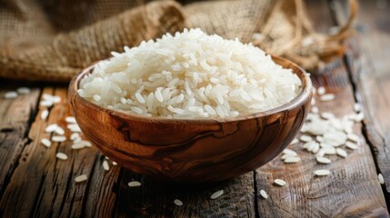 Boiled or steamed rice, using chopsticks. The concept of healthy eating for a balanced diet, carbohydrates.
