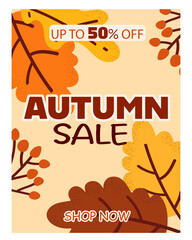 Autumn Sale Backgrounds with Leaves and Berries, Promotion, Marketing, Discount, Shopping, Banner, 50% off