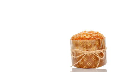 Traditional Easter cake isolated on white background, close-up.