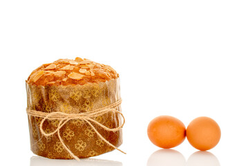 Traditional Easter cake isolated on white background, close-up.