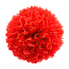 Red Tissue Paper Pom Pom Decoration Isolated on Transparent Background