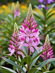Blooming pink wildflowers botanical garden photography vibrant environment close-up view nature's beauty