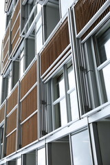 Fototapeta premium Modern apartment building exterior, low angle view 