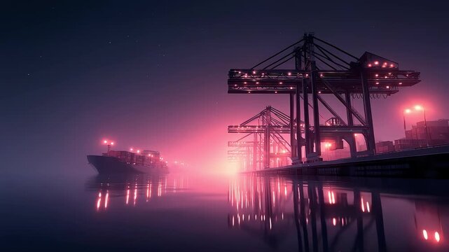 The Port Container Transportation Scene in the Night