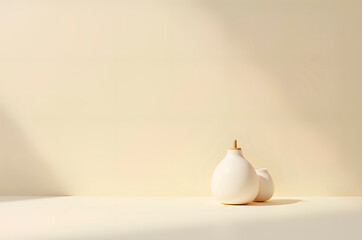 Minimalist Ceramic Vessels on Neutral Background; Still Life Pho