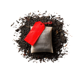 Brewing tea bags with red tags kitchen food home, isolated on transparent background, png