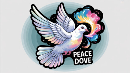 Obraz premium A peace dove flying with rainbow smoke, symbolizing hope, freedom, and the beauty of diversity in a colorful illustration