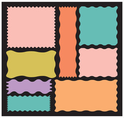 Rectangle shape frame with zigzag edge. Set of Zigzag and colorful Shapes.  Zigzag Shapes for Stickers, banners. Cloudy wave curve edge frame vector set colorful wavy edge frames