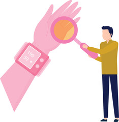 Boy seeing blood pressure from magnifier