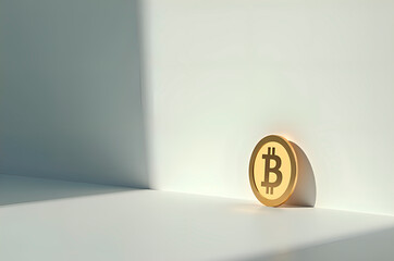 Bitcoin Cryptocurrency Symbol on White Surface with Dramatic Lig