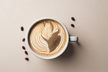 close up  of cup of coffee and beans