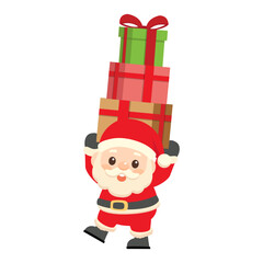 Cartoon Santa Claus Carrying Stack of Gifts