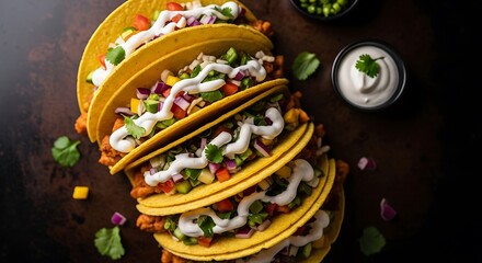 Fototapeta premium Delicious Tacos with Creamy Sauce and Vegetables.