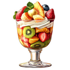 Fresh fruit parfait with kiwi, strawberry, banana, peach and creamy yogurt, bright and appetizing