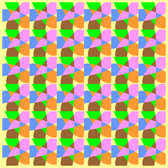 A vibrant mosaic of interlocking shapes in green, pink, blue, orange, and brown, weaving rhythmic balance through twenty-two colorful tessellated patterns.