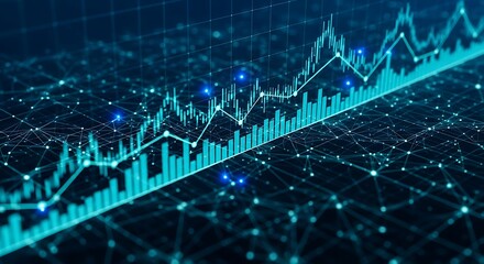 Digital abstract graph with glowing lines and nodes representing financial data and network connections