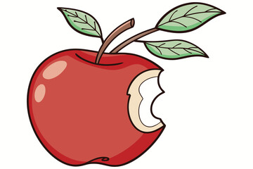 Vector Illustration of Red Apple with Leaf and Bite Mark