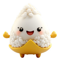 Cute smiling rice ball character with blush and open arms, playful kawaii emotion