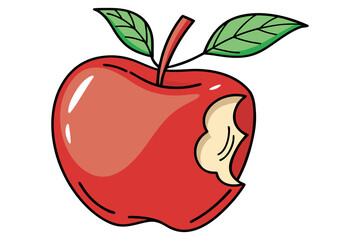 Vector Illustration of Red Apple with Leaf and Bite Mark