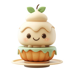 Cute cream topped cupcake character with smiling face and leaf garnish, pastel dessert illustration