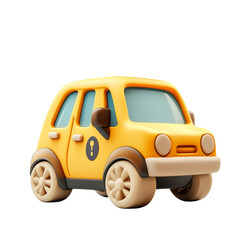 Cute yellow toy car with rounded shape and playful expression, cheerful design evokes joy
