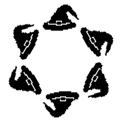 circular composition of witch hats in pixel art style isolated on white background concept for halloween holiday decorations mystical magic design spooky symbols digital art and fantasy themes